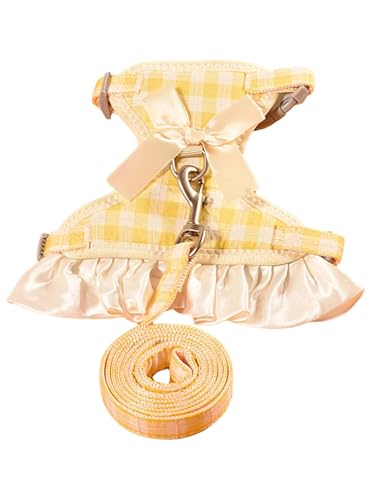 IEFIEL Karo-Fliegen Set für Hunde Komfort-Geschirr für kleine Rassen Ideal für Chihuahua Yorkshire Terrier Gelb M von iEFiEL