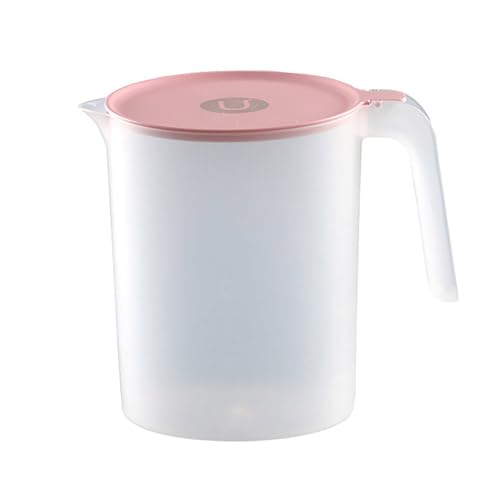 IEFIEL Kunststoff Wasserkrug 450ML 700ML 1L 2L 2.5L Messbecher mit Skala Wasserkaraffe Plastik Krug für Milch Eistee Saft Getränke Rosa A 2L von iEFiEL