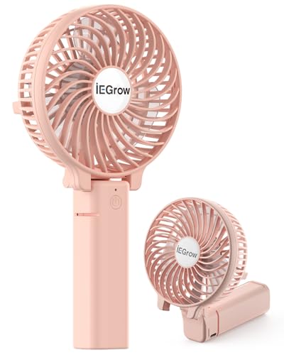iEGrow Handventilator Tragbarer Mini Ventilatoren USB Wiederaufladbarer [2-9 Betriebsstunden] 3 Geschwindigkeiten Aufladbarem Batterie für Reisen Zuhause(Pink) von iEGrow