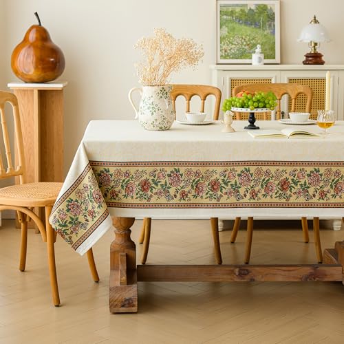 Tischdecke im Landhausstil Dekorative Waschbare Rechteck Tischplatte Rustikale Blumenmotiv Tischdecke für Restaurant Picknick Innen- und Außenbereich (Gelb, 140 X 220 cm) von iEventStar