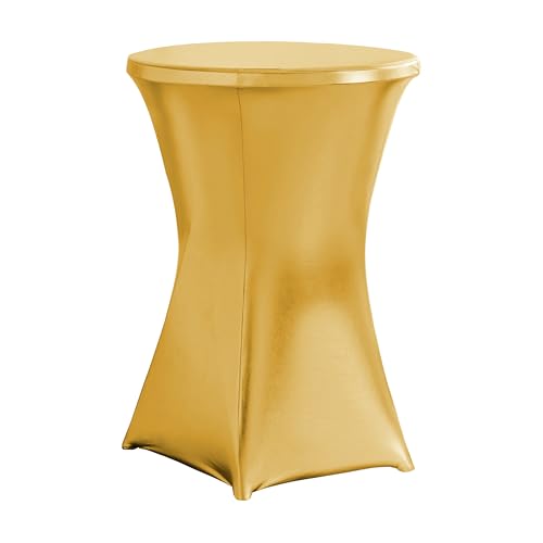 iEventStar 1 Pièce Stretch Stehtisch Hussen Spandex Stehtischhussen Bartische Hochzeit Erstärkung im Fußbereich Rund Tischdecke für Bistrotisch Cocktail-Party (Metallisches Gold, 1er Set - Ø 80-85 cm) von iEventStar