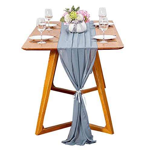 iEventStar Chiffon-Tischläufer, romantisch, durchscheinend, für Hochzeiten, Veranstaltungen, Brautpartys, Schminktischläufer, 68 x 308 cm (1, Dusty Blue) von iEventStar