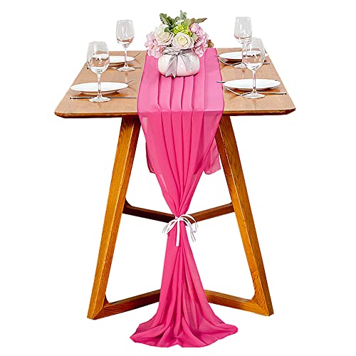 iEventStar Chiffon-Tischläufer, romantisch, durchscheinend, für Hochzeiten, Veranstaltungen, Brautpartys, Schminktischläufer, 68 x 308 cm (1, Fuchsia) von iEventStar