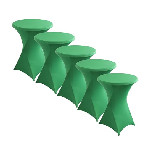 iEventStar Stretch Stehtisch Hussen Spandex Stehtischhussen Bartische Hochzeit Erstärkung im Fußbereich Rund Tischdecke für Bistrotisch Cocktail-Party (Grün, 5er Set - Ø 80-85 cm) von iEventStar