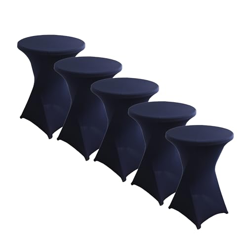 iEventStar Stretch Stehtisch Hussen Spandex Stehtischhussen Bartische Hochzeit Erstärkung im Fußbereich Rund Tischdecke für Bistrotisch Cocktail-Party (Marine, 5er Set - Ø 80-85 cm) von iEventStar