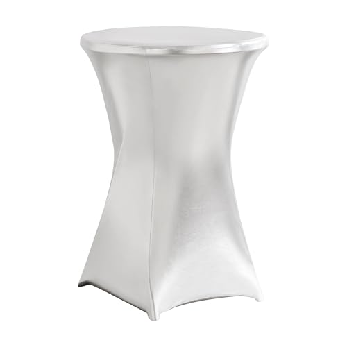 iEventStar 1 Pièce Stretch Stehtisch Hussen Spandex Stehtischhussen Bartische Hochzeit Erstärkung im Fußbereich Rund Tischdecke für Bistrotisch Cocktail-Party (Silbermetallic, 1er Set - Ø 80-85 cm) von iEventStar
