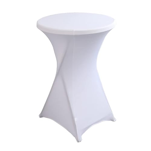 iEventStar Stretch Stehtisch Hussen Spandex Stehtischhussen Bartische Hochzeit Erstärkung im Fußbereich Rund Tischdecke für Bistrotisch Cocktail-Party (Weiß, Ø 60-65 cm) von iEventStar