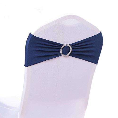 iEventStar Stretch-Stuhlschleifen mit Schnalle Dehnbare Stuhlbänder für Party Zeremonie Veranstaltungen Geburtstag Empfang Bankett Hochzeit Stuhldekorationen (50, Marineblau) von iEventStar