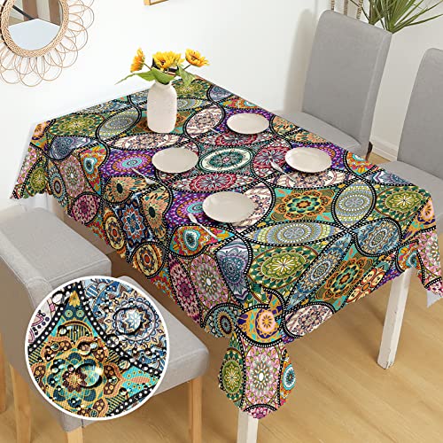 Tischdecke Rechteckig Boho Garten Tischdecken für Draußen Böhmische Fleckschutz Pflegeleicht Abwaschbar Schmutzabweisend Table Cloth für Küche, Esstisch, Couchtisch, Parteien, Abendessen. von iEvery