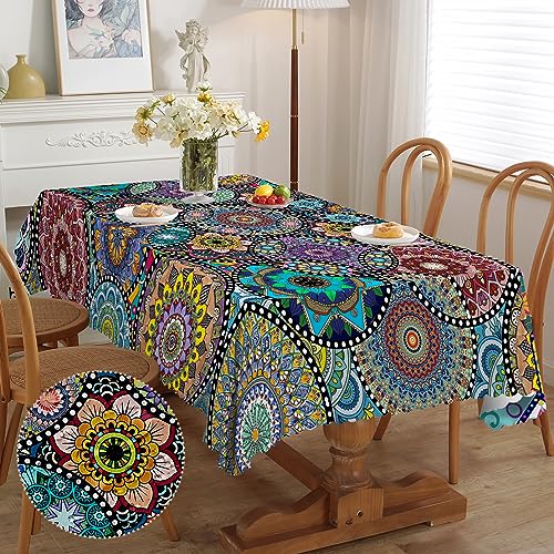 iEvery Tischdecke Boho Style Rechteckig Mandala Garten Tischdecken für Draußen Polyester Outdoor Abwaschbar Gartentischdecke Eckig Wetterfest für Küche Gartentisch Esstisch Couchtisch Party 140x180 cm von iEvery