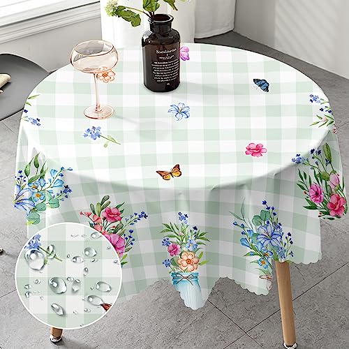 Tischdecke Rund 150 cm Florals landhausstil Tischdecke für Draußen Fleckschutz Pflegeleicht Abwaschbar Schmutzabweisend Table Cloth für Küche, Esstisch, Couchtisch, Parteien, Abendessen von iEvery