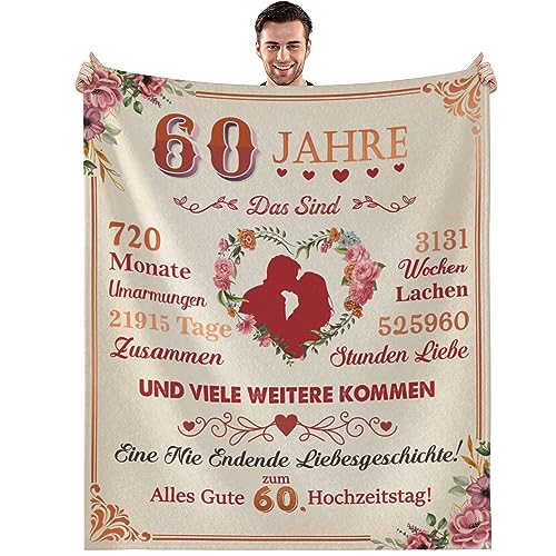 iEvery Diamantene Hochzeit Geschenk,60 Jahre Hochzeitstag Geschenk Decke, Hochzeitstag Paar Jahrestag, Hochzeitstag Geschenk für Frauen Männer (150x200cm, 60 Jahre) von iEvery