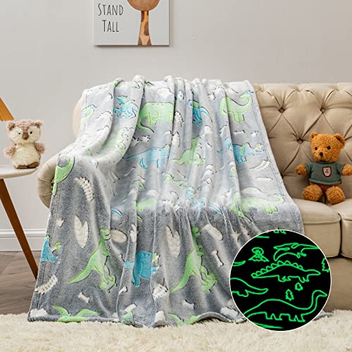 iEvery Kuscheldecke Dinosaurier Dino Decke Kinder Leuchtet im Dunkeln Weiche Flauschig Fleecedecke Wohndecke Couchdecke Glow in The Dark, Dino Geschenke für Jungen Mädchen, 130×150cm von iEvery