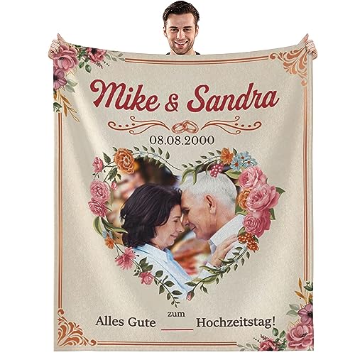 iEvery Personalisierte Hochzeitsgeschenke, Hochzeitstag Jahrestag Geschenkidee für Frauen Männer, Foto Geschenke Decke mit Namen und Datum, Hochzeitstag Jahrestag Geschenkidee für Frauen Männer von iEvery