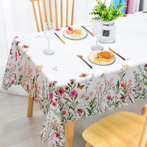 iEvery Tischdecke Abwaschbar, Floral Gartentischdecke Rechteckig Wetterfest Floral Table Cloth Polyester Tischdecke Waterproof für Outdoor Gartentisch Küche Esstisch Garten 140x180 cm von iEvery