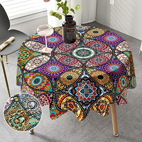 iEvery Tischdecke Rund 150 cm Boho Style Mandala Runde Tischdecke für Draußen Polyester Outdoor Wetterfest Gartentischdecke für Küche Garten Gartentisch Esstisch Couchtisch Party von iEvery