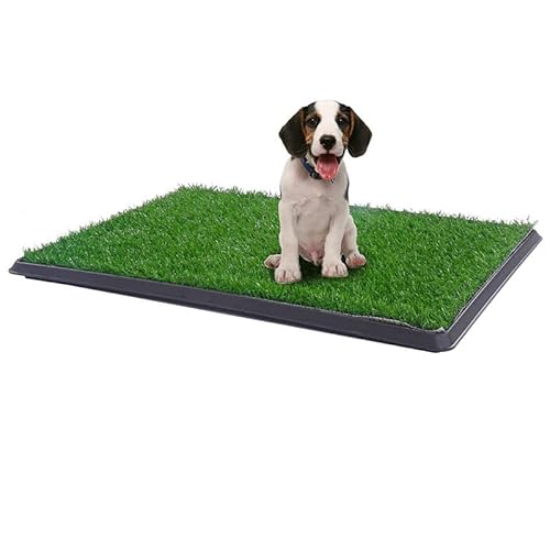 Hundetoilette aus Kunstrasen, 40,6 x 50,8 cm, wiederverwendbar, mit Tablett, Töpfchentraining, Grasmatte für kleine Hunde, drinnen und draußen von iFCOW