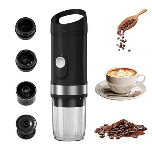 Tragbare Espressomaschine, 20 Bar Elektrische Kaffeemaschine mit Selbsterhitzung Kompatibel mit NS Kapsel, Kaffeepulver, 80ml Kleine Reisekaffeemaschine für Camping Wandern Büro Wohnmobil (schwarz) von iFCOW