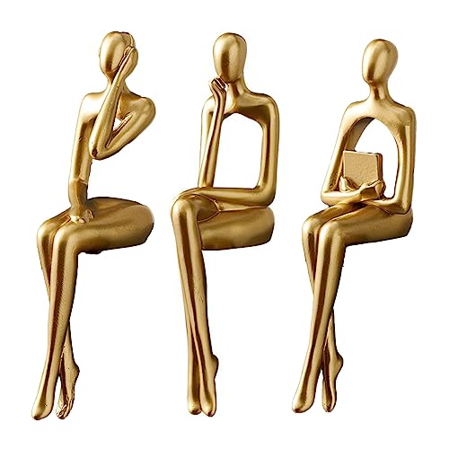 iFCOW Denker Statue, 3 Stück Gold Denker Figur Abstrakte Kunst Skulptur Sitzender Denker Statue für Home Office Bücherregal Dekor von iFCOW