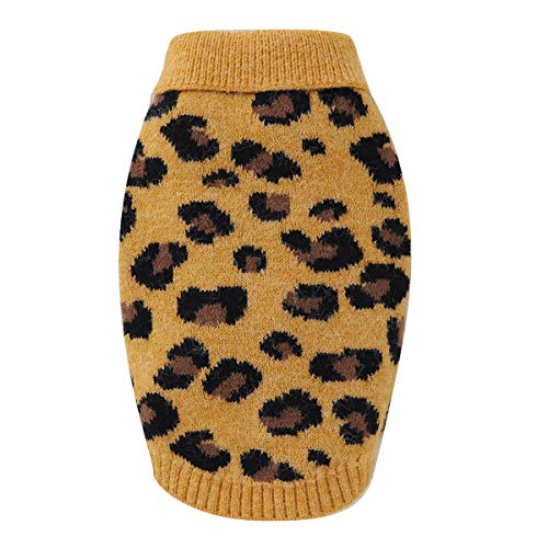 iFCOW Hundepullover, Leopardenmuster Hund Rollkragenpullover Haustier Kleidung gestrickt Mantel Katze Hund Sweatshirt Winter Strickwaren warme Kleidung für kleine Hund Katze Welpe Kätzchen von iFCOW