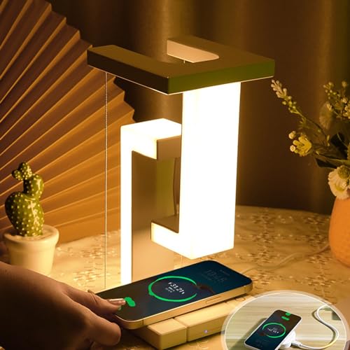 iFCOW LED-Schreibtischlampe, Kreative Magnetische Levitations-Tischlampe mit drahtlosem Ladegerät Augenschonendes Schwebelicht für Wohnzimmer Schlafzimmer Büro von iFCOW