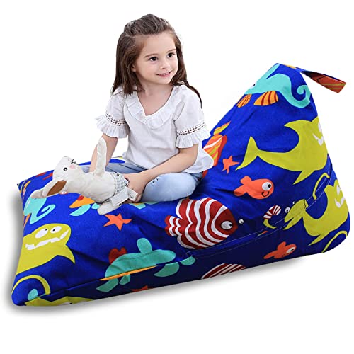 iFCOW Sitzsack mit Stofftier Aufbewahrung, Kinderspielzeug Organizer mit Griff Premium Sitzfläche für Kinder und Erwachsene Bequeme Liege von iFCOW