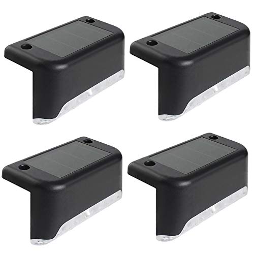 iFCOW Solar-Stufenlicht 4 LEDs IP65 wasserdicht für Außenbereich, Garten, Wege, Treppe, Zaun, Deck, Schwarz, Weiß, 80 x 45 x 40 mm von iFCOW