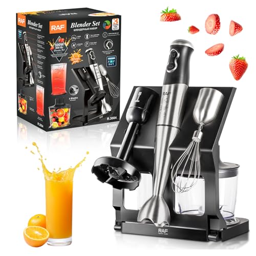 iFCOW Stabmixer, 5 in 1 elektrischer Stabmixer Küchenmaschine mit Pürierstab, Schneebesen, 600ml Zerkleinerer, 700ml Becher und Ständer, Zwei Geschwindigkeitsstufen von iFCOW