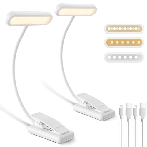 iFalarila 2er Pack Leselampe Buch Klemme, Breite Lichtabdeckung, USB C Wiederaufladbare Buchlampe mit 3 Farben & 10 Helligkeit dimmbar, flexibler Schwanenhals, klemmleuchte, Leselicht für Kinder von iFalarila