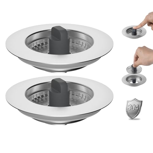 iFealClear 2PCS-3-in-1 Edelstahl Abflusssieb Küchenspüle & Sieb, Ersatz für Spülbecken Stöpsel, Anti-Verstopfung & geruchsresistent, passend für Spülenlöcher 72-86mm, Tiefe > 22mm von iFealClear