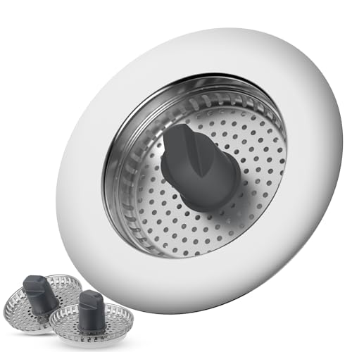 iFealClear 3-in-1 ABS Außenschale & Edelstahl Sieb mit 2 Körben, Ersatz für Spülbecken Stöpsel, Anti-Verstopfung & geruchsresistent, passend für Spülenlöcher 72-86mm, Tiefe > 28mm von iFealClear
