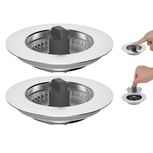 iFealClear 2PCS-3-in-1 ABS Außenschale & Edelstahl Sieb, Ersatz für Spülbecken Stöpsel, Anti-Verstopfung & geruchsresistent Abflusssieb Küchenspüle, passend für Spülenlöcher 72-86mm, Tiefe > 22mm von iFealClear