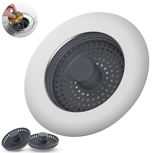 iFealClear 3-in-1 Stöpsel für Spülbecken mit 2 Körben, Küchen Spülbecken Stöpsel, Universal Abflusssieb Küchenspüle, Geeignet für Spülbecken Bohrung Ø 72-86mm, Tiefe > 28mm von iFealClear