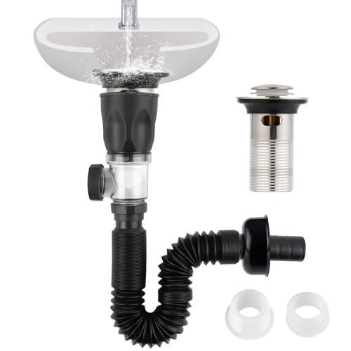 iFealClear Waschbeckenablauf-Kits, flexibles P-Trap-Ablaufrohr mit Pop-Up-Stopfen, Badezimmer-Waschbeckenrohr-Ersatz mit 2 Adaptern, passend für 3,8 cm, 3,8 cm, 5,1 cm Löcher, Haarfänger, gebürstetes iFealClear Waschbeckenablauf-Kits, flexibles P-Trap-Ablaufrohr mit Pop-Up-Stopfen, Badezimmer-Waschbeckenrohr-Ersatz mit 2 Adaptern, passend für 3,8 cm, 3,8 cm, 5,1 cm Löcher, Haarfänger, gebürstetes von iFealClear