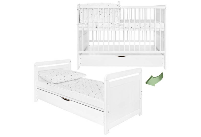 iGLOBAL Babybett Gitterbett 2 in 1 umbaubar zum Kinderbett 120x60 cm aus Kiefernholz von iGLOBAL
