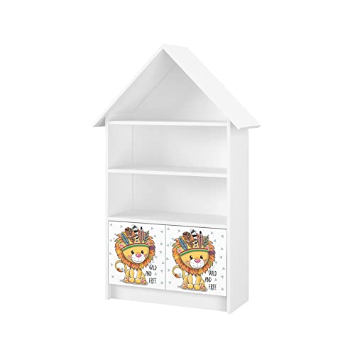 iGLOBAL Kinder Bücherregal Standregal Hausform Regal Kinderregal Aufbewahrungsregal für Kinder Kinderzimmerregal Spielzeug-Organizer Spielzeugregal (Lion) von iGLOBAL