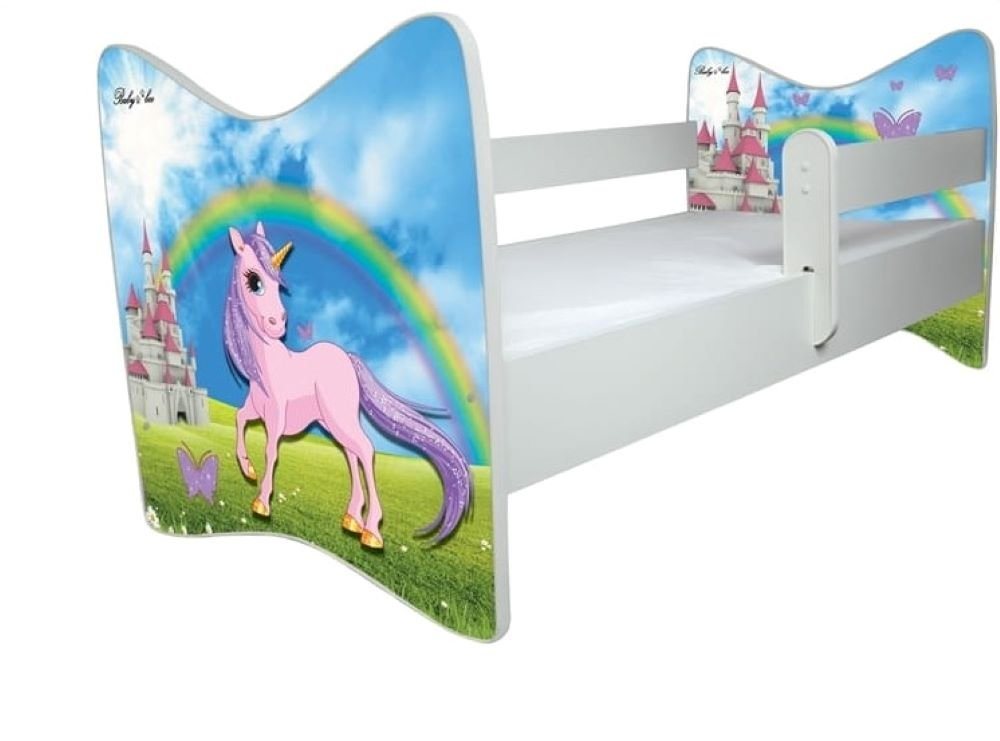 iGLOBAL Kinderbett Komplettbett 140x70 cm für Mädchen und Jungen (Absturzsicherung (links/rechts) verschieden Varianten), Schaumstoffmatratze von iGLOBAL