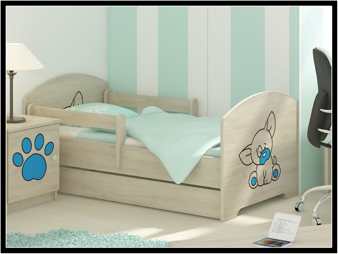 iGLOBAL Kinderbett Komplettbett Eingraviertes Chihuahua 140x70 cm für Mädchen und Jungen (Absturzsicherung (links/rechts) verschieden Varianten), Schaumstoffmatratze, Schublade von iGLOBAL