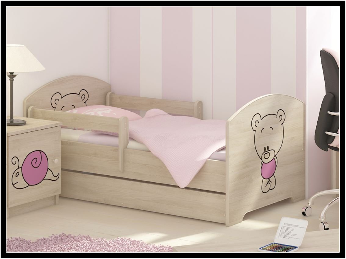 iGLOBAL Kinderbett Komplettbett Eingraviertes Teddybär 140x70 cm für Mädchen und Jungen (Absturzsicherung (links/rechts) verschieden Varianten), Schaumstoffmatratze, Schublade von iGLOBAL