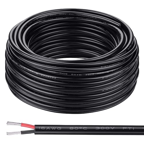 16 Gauge Draht, 2 Leiter, elektrischer Draht, 16 AWG, elektrischer Draht, Litze PVC, sauerstofffreies Kupferkabel, 60 m für Niederspannung, Landschaftsbeleuchtung, Automobil, (16AWG, 200FT) von iGreely