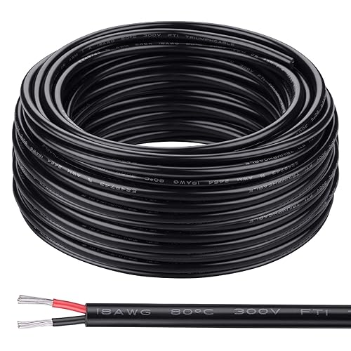 18 Gauge Draht, 2 Leiter, elektrischer Draht, 18 AWG, elektrischer Draht, Litze PVC, sauerstofffreies Kupferkabel, 60 m für Niederspannung, Landschaftsbeleuchtung (18AWG, 200FT) von iGreely