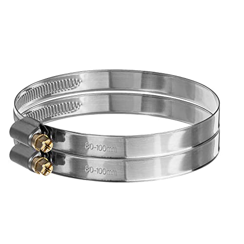 IHS Edelstahl Schlauchschellen DIN 3017 V2A Schneckengewinde Schellen W2 16-110mm Spannweite, viele Größen, geprägtes Band, 12mm Bandbreite 2x 80-100 von iHS Range