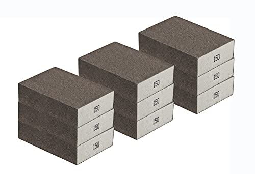 Schleifschwämme Schleifmatten 9 Stück im Set Körnung K 150 mittelfeine Körnung, 100 x 70 x 25 mittelfester PU- Schaumkern Schleifpapier Schleifklotz von iHS Range