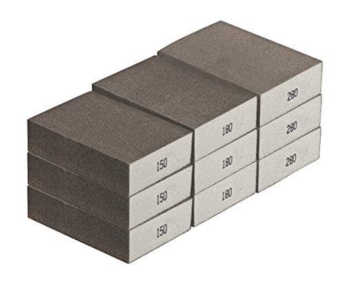 Schleifschwamm MITTEL SEHR FEIN Set 3x3 I Körnung K150 K180 K280 I Endschliff Finish Handschleifer für verschiedene Materialien geeignet I hochwertiger Handschleifklotz Schleifklotz, Schleifblock von iHS Range