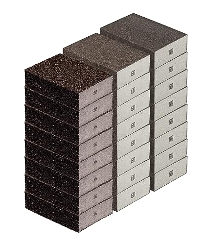 Schleifschwamm SET sehr grobe bis grobe Körnungen je 8 Stück Schleifschwämme K36, K60, und K80, also 24 Schleifklötze für Holz Lack Metall Trocken u. Nass Schleifen waschbar u. wiederverwendbar im Mix von iHS Range