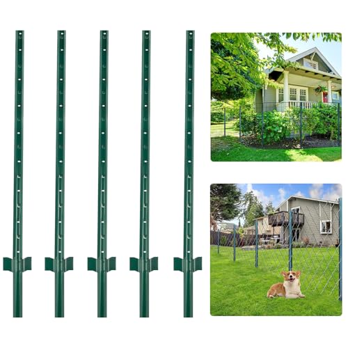 iHYTOON 118 cm Zaun Pfosten 丨 Robuste und langlebige Metall Zaun Pfosten-Pack von 5, No-Dig Garten U Pfosten für Draht Fechten Stahl Zaun Pfosten für Hof, im Freien (5) von iHYTOON