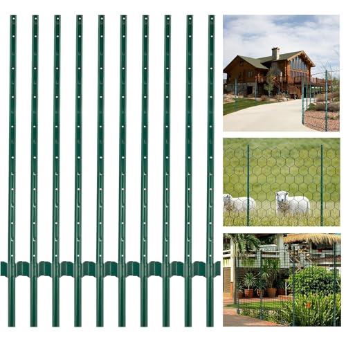 iHYTOON 148 cm Zaun Pfosten 丨 Robuste und langlebige Metall Zaun Pfosten-Pack von 10, No-Dig Garten U Pfosten für Draht Fechten Stahl Zaun Pfosten für Hof, im Freien (10) von iHYTOON