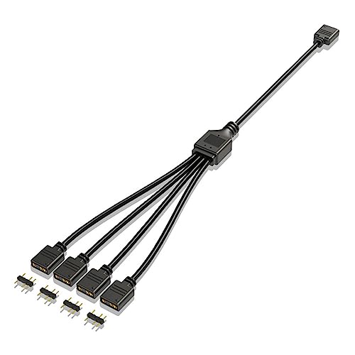 iHaospace 5V 3Pin ARGB Splitter Cable, 1 to 4 Splitter Cable Y-Shaped Fan and PC Led Strip Extension Cable,Support LED Sync Addressable RGB Splitter Extension Cable RGB Splitter (Black) von iHaospace