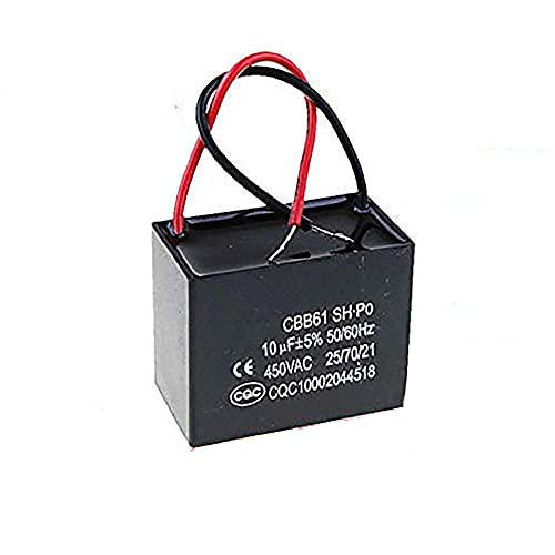 iHaospace Ceiling Fan Capacitor Wall Fan Capacitor Stand Fans Capacitor CBB61 Capacitor 2 Wire 10 uF 450V 50/60 Hz for Single Fan Motor Start Run von iHaospace