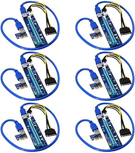 iHaospace PCI-E Riser for Bitcoin Litecoin ETH Coin Mining 6 PIN Powered PCIE Extension Cable GPU Riser Ethereum Mining ETH GPU Extension Cable PCIEX1 to PCIE X16 Extender VER006C GPU Riser (6Pcs) von iHaospace